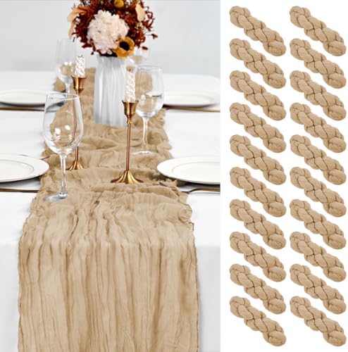 20 Pack Beige Table Runner 10Ft Cheesecloth Table Runner Boho Gauze Cheese Cloth Table Runners Romantic Long Sheer Fabric Table Runners for Wedding Party Bridal Shower