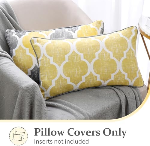 Beauoop Throw Pillow Cover 20x12 for Couch Sofa Moroccan Yellow Gray 2 Sets