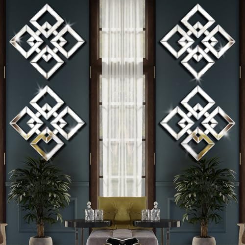 QMDECOR Silver Mirrored Wall Decor 16x16” Decorative Mirror Modern Fashion DIY Wall-Mounted Mirrors Square Design Gorgeous Glam Accent Decor Vintage Decor Chic Mirror for Room Decor Home Decor