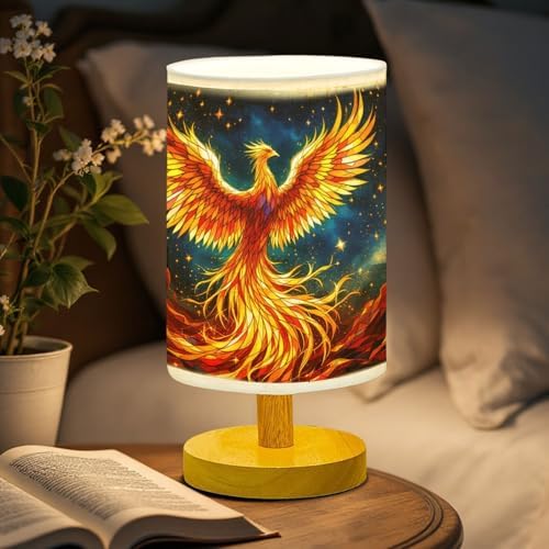 Phoenix Table Lamp LED 3-Color Pressed Bedside, Phoenix Shade Lamp with Wood Base for Bedroom Living Room Desk Office TL01