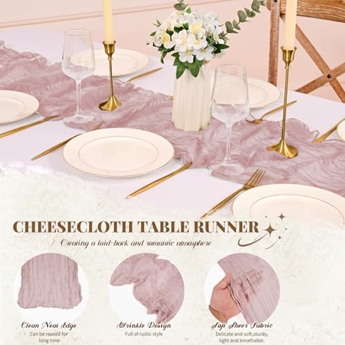 10 Pack Dusty Pink Cheesecloth Table Runner Long,21.5 x 120 Inch