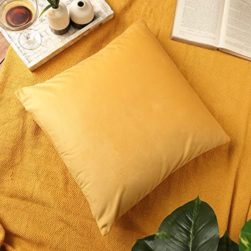 RELY+ Pack of 2 Throw Pillow Covers 18x18 Inch Velvet Soft Cozy Solid Decoration Gifts Pillow Covers Luxury Cushion Case for Sofa Couch Bedroom Living Room (Gold, 18 X 18)
