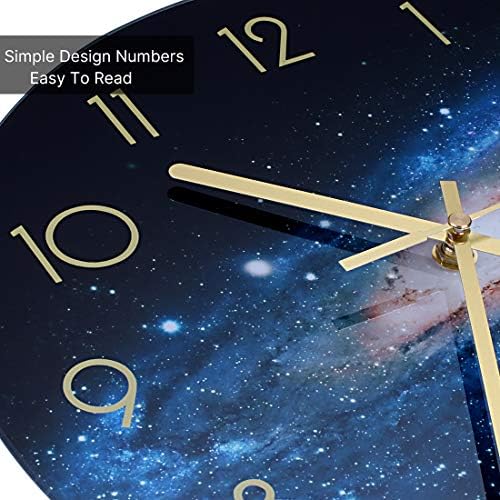 VIKMARI 12" Black Glass Night Sky Pattern Round Silent Wall Clock Decor