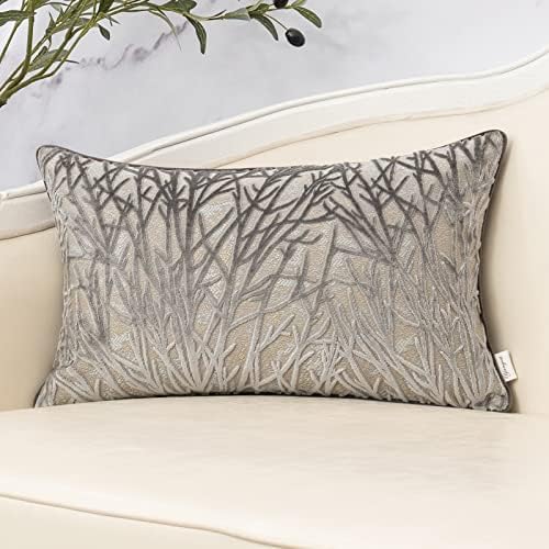 Yangest Grey Throw Pillow Cover Velvet Cushion Cover Branches Rectangular Pillowcase for Sofa Couch Bedroom Living Room, 12x20 Inch