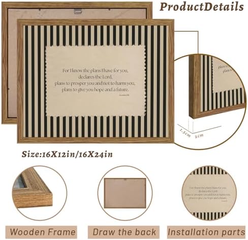 Retro Minimalist Striped Christian Canvas Wall Art Framed 12x16 Inch | Jeremiah 29 11 Inspirational Scripture Decor, Bible Verse Religious Prints, Biblical Artwork for Prayer Room Office Church