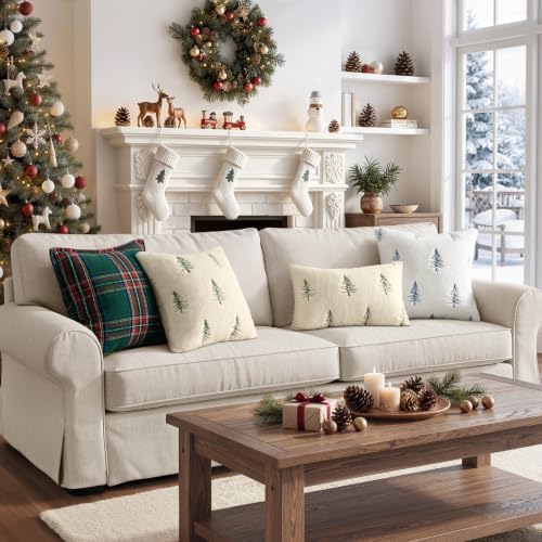 MIULEE Christmas Decorative Faux Fur Pillow Covers 20x20 Inch Beige Green