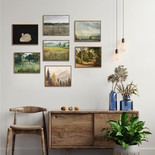 OIQArtOIQ Vintage Framed Wall Art Rural Farm Scene Canvas Art Prints Countryside Landscape Pictures Wall Decor Modern Rustic Farmhouse Paintings Artwork For Bedroom Bathroom Office Living Room