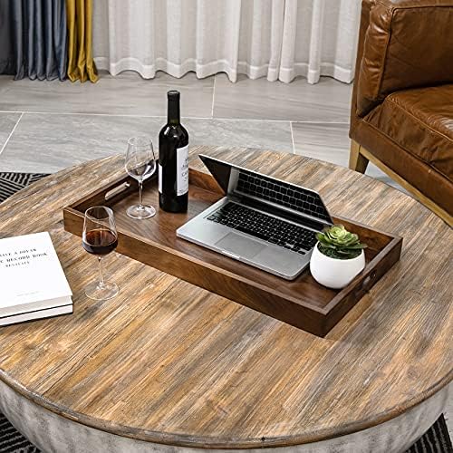 28"x15" XL Handmade Black Walnut Wood Ottoman Tray with Handle