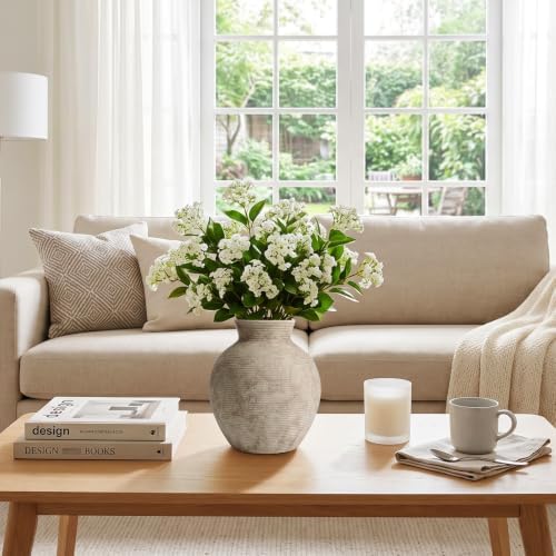 7.48 Inch Small Vintage Ceramic Flower Vase, Rustic Farmhouse Stone Texture Vase for Home Decor, Decorative Terracotta Vase for Entryway Table Centerpiece Living Room Bathroom (Rustic-7.48'')