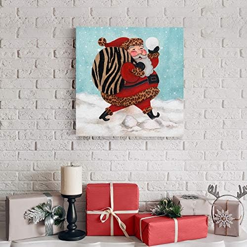 Renditions Gallery Xmas Canvas Wall Art Prints for Home Decor Santa Bay of Toys in Snow Abstract Artowrk for Bedroom Dining Office Kitchen Decorations - 16"X16" LT05