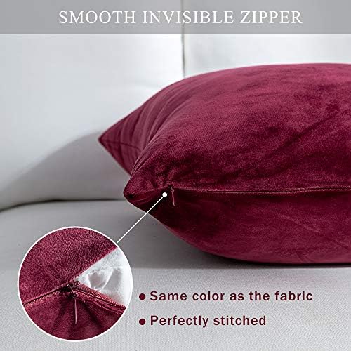 Stellhome Pack of 2 Christmas Decorative Velvet Pillow Covers Square Soft Cushion Covers for Bed Couch Sofa Bench, 24 x 24 inch (60 x 60 cm), Burgundy