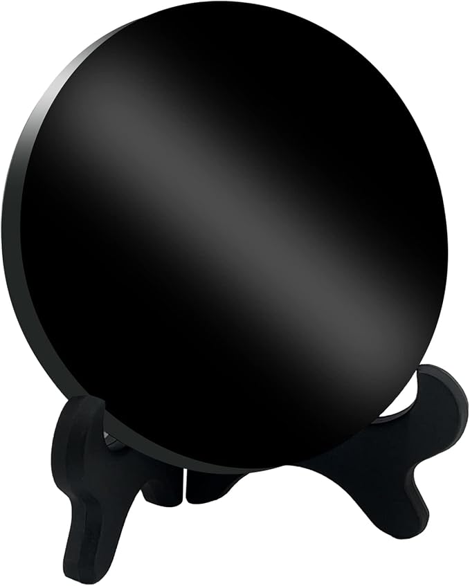 Black Obsidian Scrying Mirror, Obsidian Mirror with Stand and Bag for Divination, Meditation, Healing, Feng Shui (180mm(7.0in))