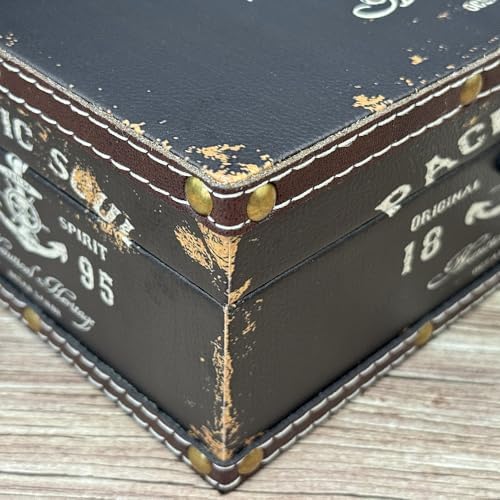Treasure Box Vintage Wooden + PU Leather Decorative Trinket Jewelry Box Memento Case Box Keepsake Box Gifts For Kids Girls Women Gifts Home Decor (Pacific Soul 1895)