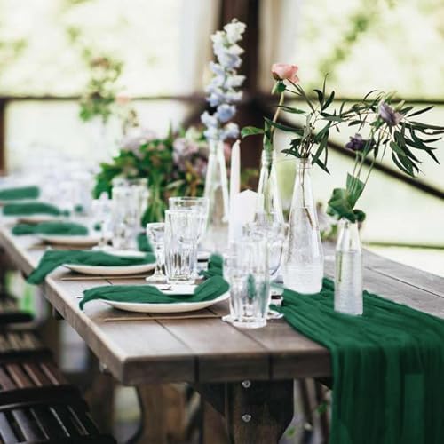 10 Pack Cheesecloth Table Runner 17 x 108 Inch, Emerald Green