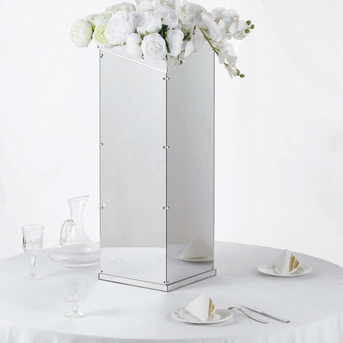 Efavormart 32" Silver Mirror Finish Wedding Decor Ideas Clear Display Box for Centerpieces with Interchangeable Lid and Base