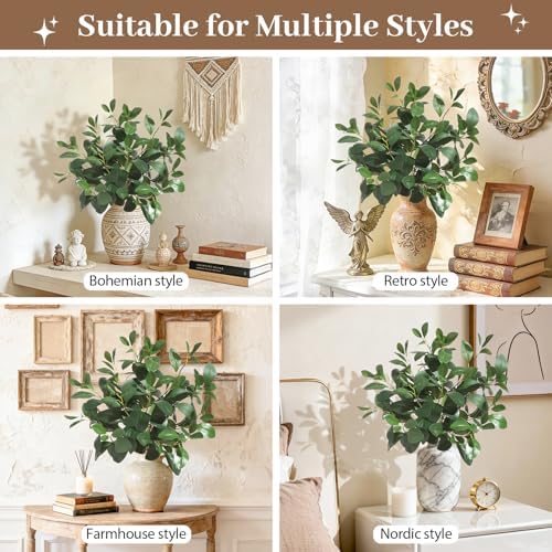6Pcs Artificial Eucalyptus Stem Plants, Realistic Fake Greenery Branches Plants for Vase Decor, Wedding Centerpieces, Farmhouse Home Party Decor, Bendable Stems & No Fade