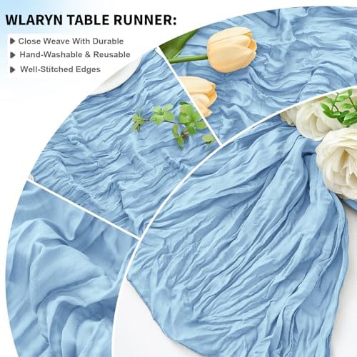 16 Pack Baby Blue Cheesecloth Table Runner 21.5 x 120 Inches Boho Gauze Table Runners 10FT Long Cheese Cloth Table Runner for Bridal Shower Baby Shower Birthday Party Wedding Decor