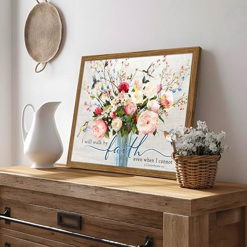 Bible Verses Wall Decor Scripture Wall Art Wood Framed 16x24 Inch | Floral spiritual Paintings, Inspirational Religious Canvas Prints, Christian Faith Based Gifts for Home, Office