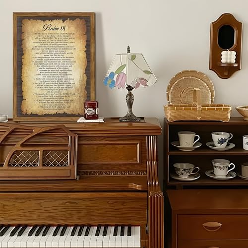 Bible Verses Wall Decor Vintage Psalm 91 Wall Art Framed 12x16 Inch | Christian Spiritual Canvas Prints, Faith Paintings, Serenity Prayer Religious Scripture Artwork for Church Prayer Room