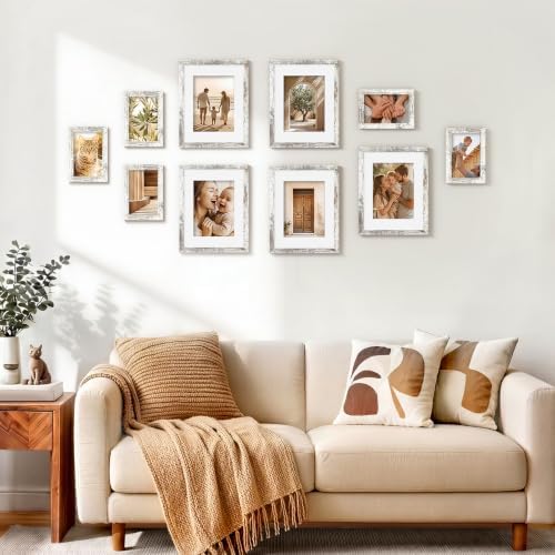 Vittanly 8.5x11 Picture Frames Set of 5, Diploma Frame, Distressed White