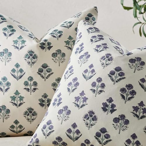 Floral Throw Pillow Covers Set of 2, 18x18 Inches Green
