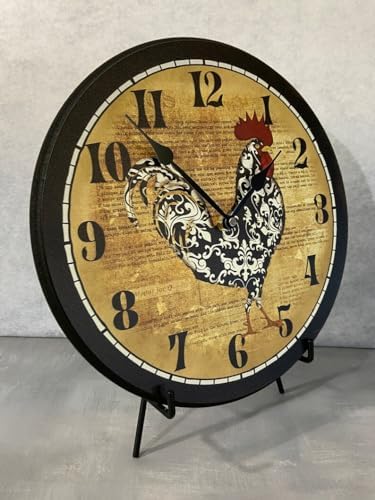 Black & White Rooster Wall Clock | Ultra Quiet Quartz Mechanism | Hand Made in USA Beautiful Crisp Lasting Color | Comes in 8 Sizes | 10-Inch