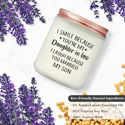 Maybeone Mothers Day Gifts for Daughter in Law - Daughter in Law Gifts for Christmas Birthday Wedding from Mother in Law - I Smile Because You are My Daughter-in-Law - Lavender Scented Candle