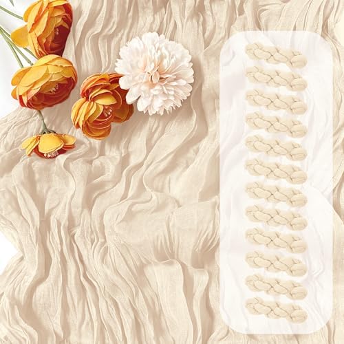12 Pack Ivory Cheesecloth Table Runner 17 x 108 Inch Gauze Table Runner Fabric Semi Sheer Cheese Cloth Table Decor Bulk for Rustic Romantic Wedding Baby Shower Table Decoration