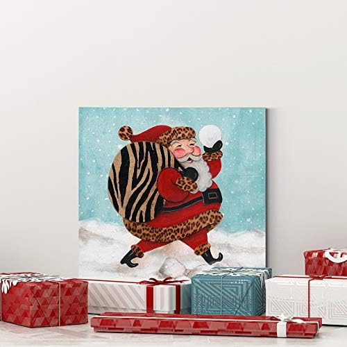 Renditions Gallery Xmas Canvas Wall Art Prints for Home Decor Santa Bay of Toys in Snow Abstract Artowrk for Bedroom Dining Office Kitchen Decorations - 16"X16" LT05