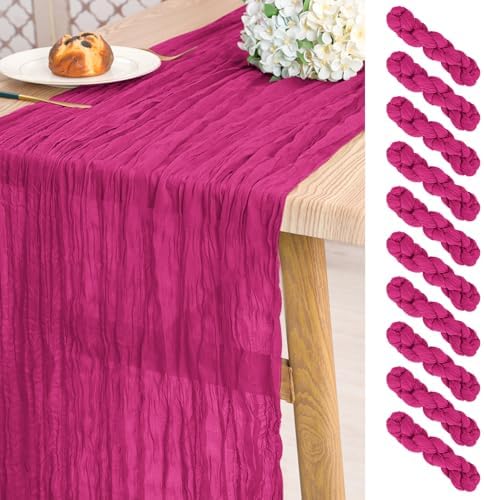 10 Pack Fuschia Cheesecloth Table Runner Long,21.5 x 120 Inch
