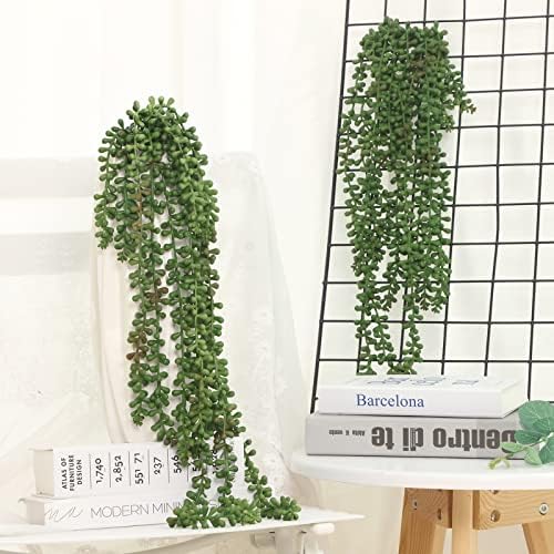 CEWOR 8pcs Artificial Succulents Hanging Greenery Plants Fake String of Pearls for Wall Home Garden Outdoor Decor (24 Inches Each Length)