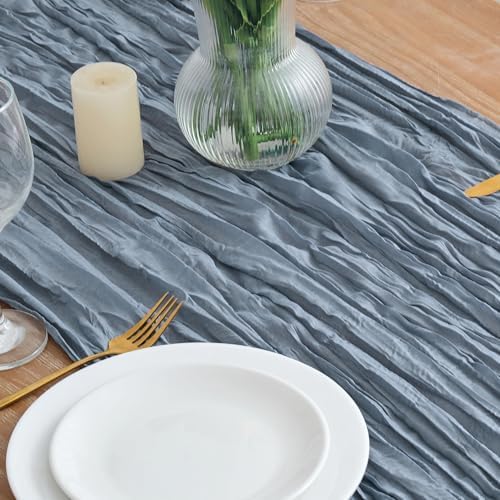Asee'm 2pcs Cheesecloth Table Runner 120 Inches Dusty Blue Boho Gauze Cheese Cloth Runner 10FT Rustic Sheer Table Runners for Centerpiece Wedding Baby Shower Spring Easter Decoration