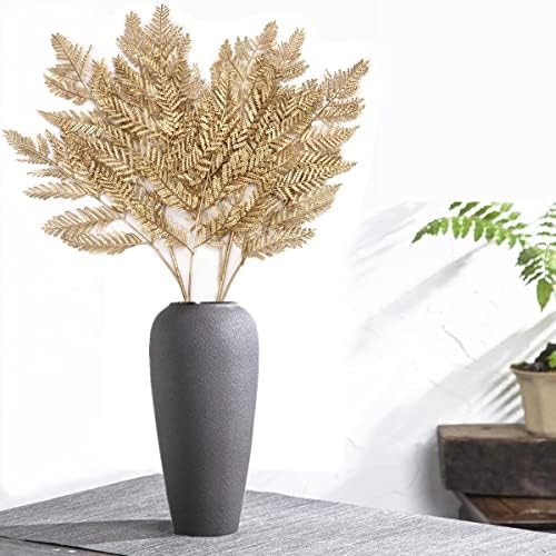 CATTREE Gold Ferns Artificial Plants Large Tall 30" 2 Pack Christmas Decorations, Fake Golden Boston Leaves Plastic Fern Palm Bushes Faux Shrubs Simulated Leaf for Party Wedding DIY Décor