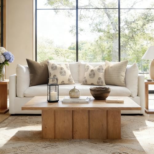 Vintage Floral Euro Sham Fall Pillow Covers 26x26 Set of 2 Patterned Accent Decorative Cushion Covers Modern Farmhouse Throw Pillow Covers for Bed Sofa Couch Chair Living Room Home Decor, Light Brown