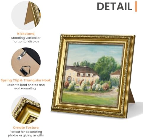 upsimples Vintage 8x8 Picture Frame, Antique Gold Frames, 2 Pack
