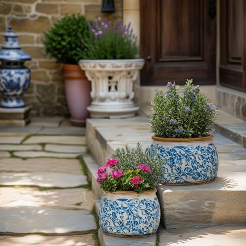 Vintage Ceramic Flower Pot, 6.5 & 9in, with Drainage & Filter