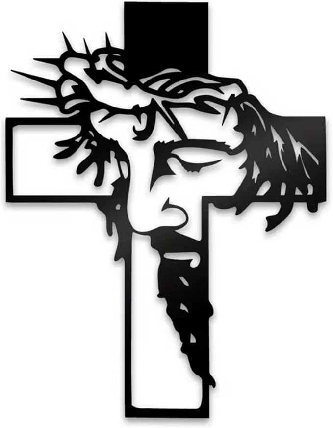 Black Jesus Wall Cross Decor Metal Crucifix Wall Hanging Wall Sculpture for Living Room Home Office Thankful Religious Gifts Grateful Blessed Christian Gifts for Women Special Mother's Day Gift Home Decor Entry Way(Size:12.59 * 9.84in)
