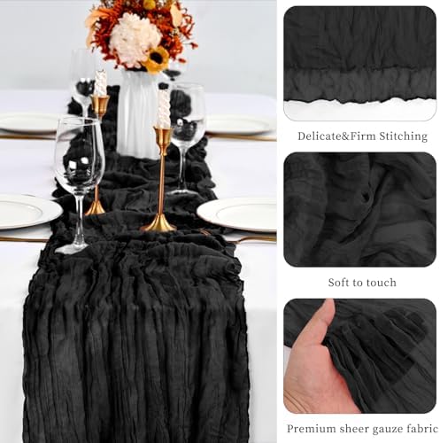 20 Pack Black Table Runner 10Ft Cheesecloth Table Runner Boho Long Cheese Cloth Table Runners Romantic Sheer Fabric Gauze Table Runners for Wedding Party Bridal Shower