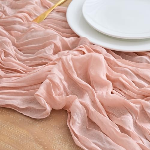 Asee'm 4pcs Cheesecloth Table Runner 120 Inches Dusty Pink Boho Gauze Cheese Cloth Runner 10FT Rustic Sheer Table Runners for Summer Wedding Baby Shower Holiday Party Decoration