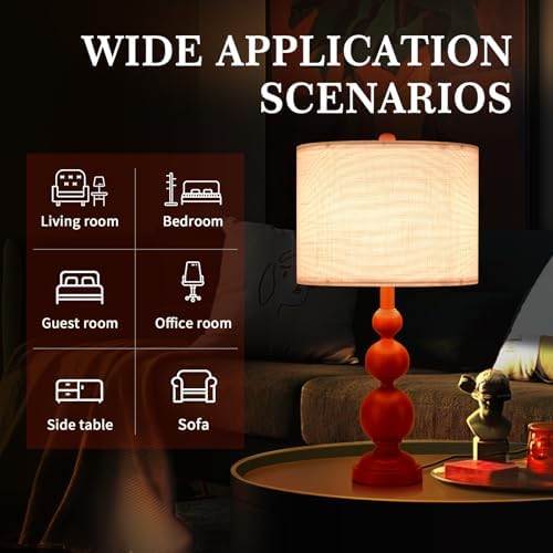 Ziqqeelam 24.4'' Orange Mid Century Modern Table Lamps Set of 2 for Living Room Bedroom Bedside Nightstand, Contemporary Table Lamp for Bedside, End Table Side Table Lamp (Bulbs Not Includes)