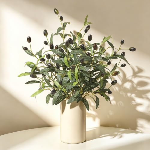 6Pcs 15.7" Artificial Olive Branches, Realistic Faux Plants Olive Leaves Stems for Vase Decor, Wedding Centerpieces, Farmhouse Home Party Decor