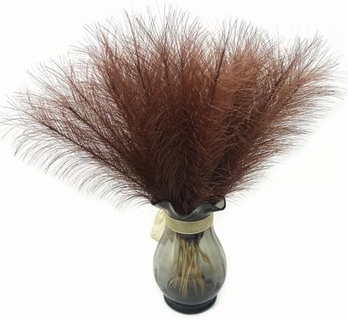 Faux Pampas Grass Artificial Fluffy Flowers Brown - 17 Inch 30 Stems, Vase Filler Plant Wedding Home Decor Fake Pampas Grass Stem Floral Plants for Wedding Party Christmas DIY Boho Decorations Coffee