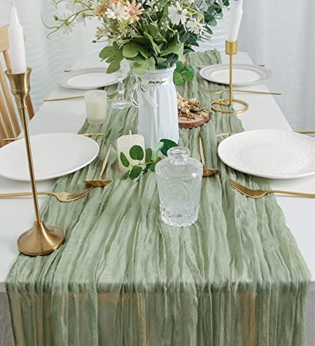 FEXIA 10Pcs Sage Green Cheesecloth Table Runner for Baby Shower Decoration