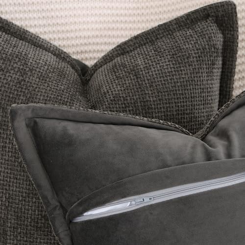 MADIZZ Decorative Chenille Velvet Throw Pillow Covers Set of 2 Soft Boho Textured Neutral Couch Throw Pillow for Bed Modern Farmhouse Home Decor for Sofa Livingroom Dark Taupe 12x20 Inch