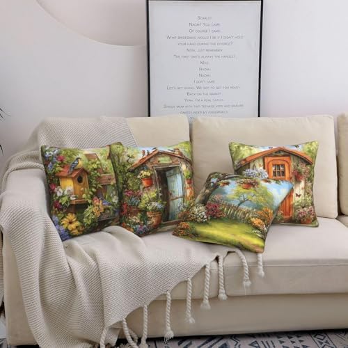 Garden Floral Vintage Throw Pillow Covers Set of 4 Decorative Soft Double Sided Print Pillow Case Farmhouse Home Decor for Living Room Sofa Couch 18x18