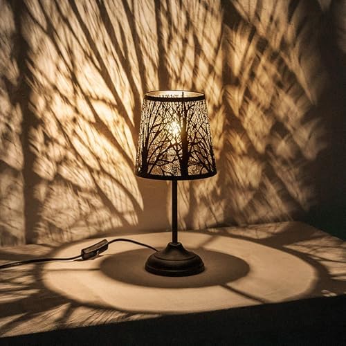 Black Metal Shadow Lamp, Tree Shadow Projection, Vintage Table Lamp Switch