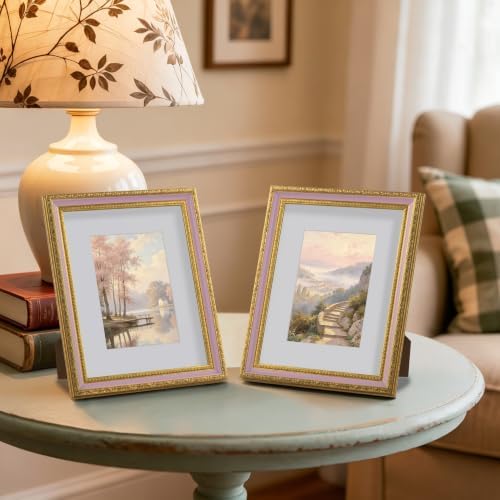 eletecpro 8x10 Vintage Picture Frame, Glass Cover, Pink Gold, 2-Pack
