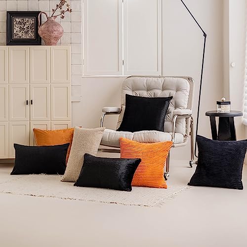 Home Brilliant Striped Velvet Cushion Cover for Chair 2 Packs Supersoft Handmade Summer Decorative Pillowcase for Bed Bench, 50cm, 20 x 20 Inch, Black