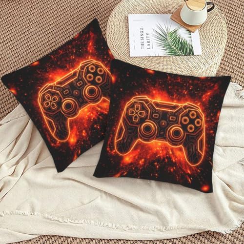 Perinsto Gaming Throw Pillow Covers Set of 2 Gamer Gift Decorative Pillowcases Soft Cushion Covers for Sofa Couch Bed Home Decor, 20"X20"