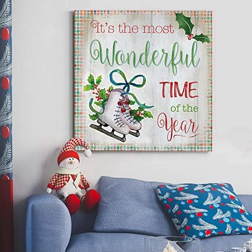 Renditions Gallery Canvas Wall Art for Christmas Decorations Most Wonderful Time of the Year Abstract Artwork for Living Room Office Home Kitchen Decor - 32"X32" LT05
